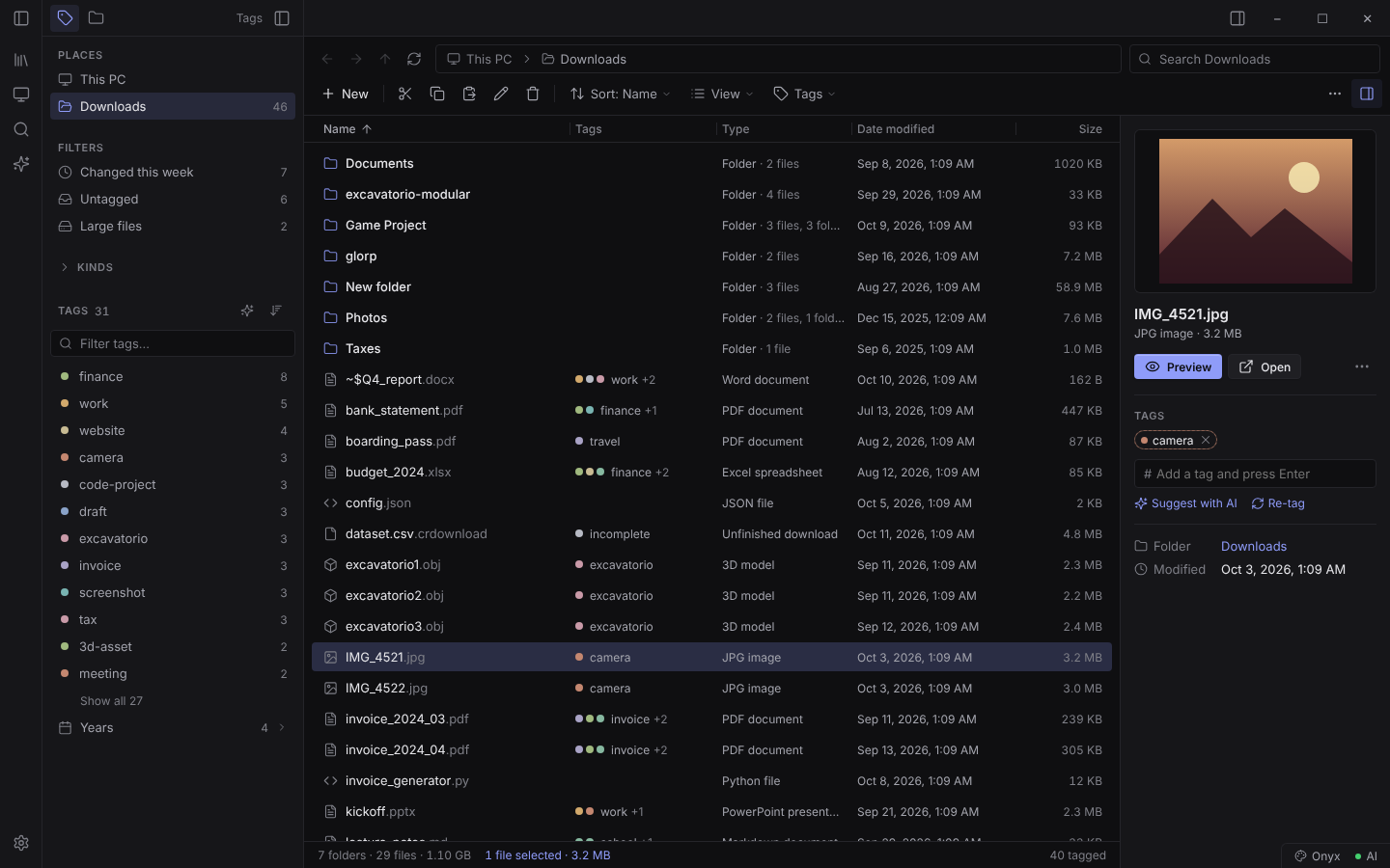 The Library: files with tags and a preview
