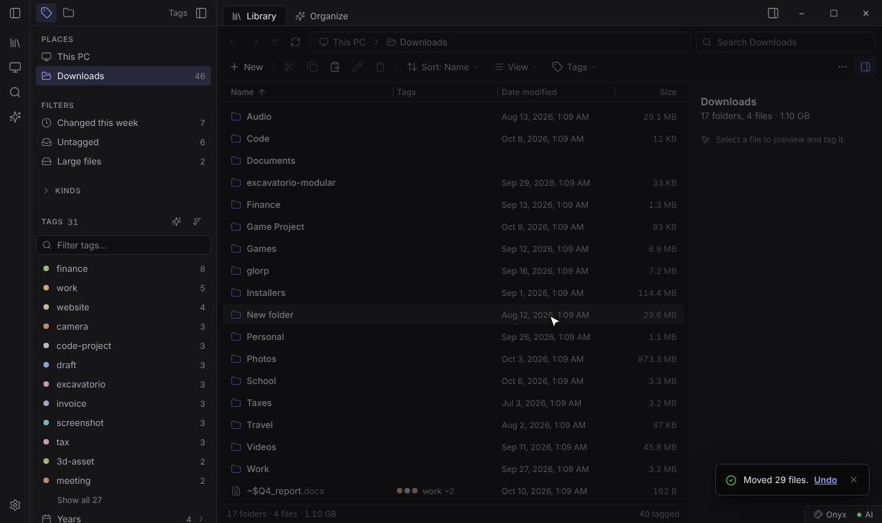 The folder after applying, with an Undo button